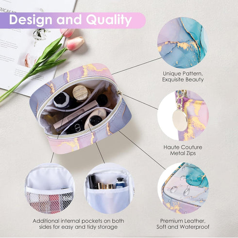 small makeup bag?PU Leather Cute Women Mini Cosmetic Bag small make up bag for purse?Colourful Patterned Travel Cosmetic Pouch Wash Waterproof toi...