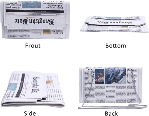 KUANG! Women Novelty Newspaper Evening Handbag Clutch Crossbody Bag Envelope Purse Chain Shoulder Bag for Ladies...