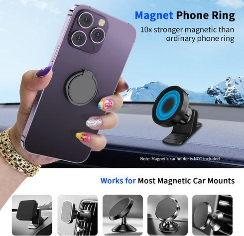 Ultra Thin Magnetic Cell Phone Ring Holder, Metal Kickstand Grip for Magnetic Car Mount for All Metal Plate Compatible with iPhone 14 Pro Max/14 P...
