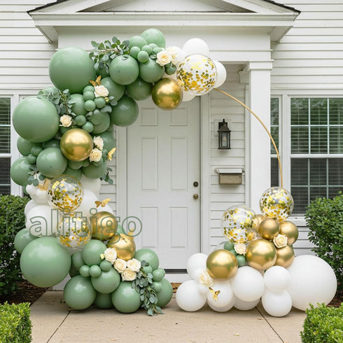 Green Balloon Garland Kit with Sage and Olive Balloons - 112pcs Sage Green Balloons with Gold Butterfly for Weddings, Baby Showers, Birthdays, and...