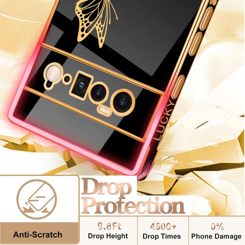 Coralogo for Google Pixel 6 Pro Case 5G Butterfly for Women Girls Girly Pretty Phone Cases Cute Black and Gold Plating Butterflies Unique Design A...