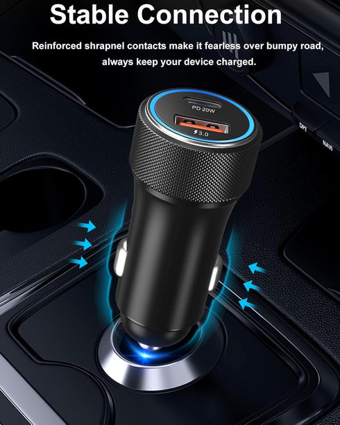 Car Charger, 38W 2-Port Fast Charging Cigarette Lighter USB-C Car Charger, iPhone Car Charger 2 Pack for iPhone 15 Plus/15 Pro/15 Pro Max/iPad Pro...