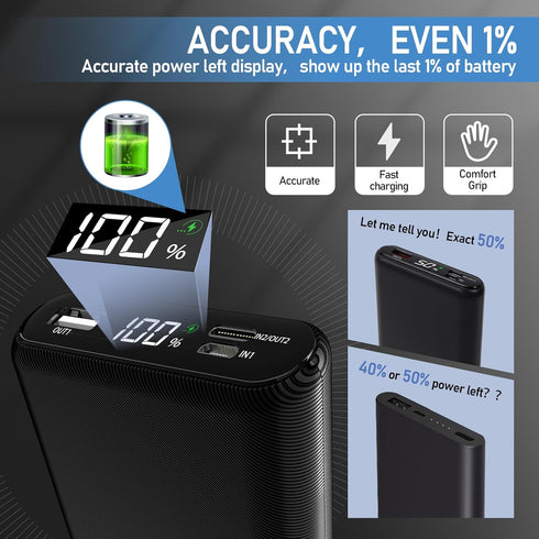Heated Vest Battery Pack 26800mAh Power bank,22.5W Fast Charge 5v 2a Portable Charger With LCD Display Phone Charger,Dual Input Output USB-C Compa...