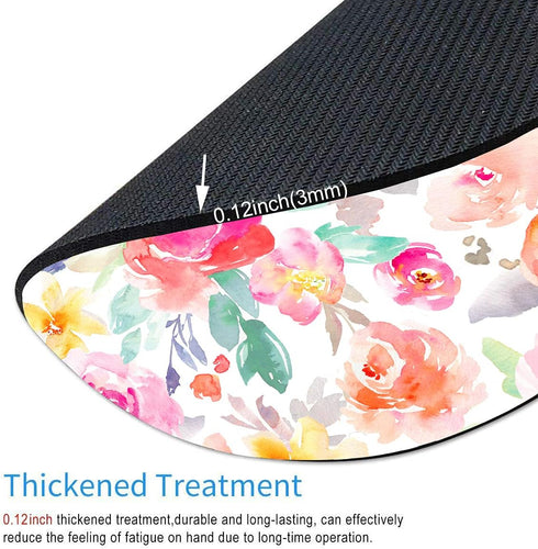 Floral Flowers Roses Mouse Pad, Bright Pink and Yellow Girly Watercolor Flowers Mouse Pad, Round Gaming Mouse Mat Waterproof Circular Small Mouse ...