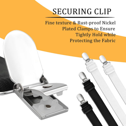 WishLotus Bed Sheet Clips, 4Pcs Elastic Black&White Adjustable Sheet Suspenders Heavy Duty Sheet Holder Straps for Fitted Sheets, Sofa Covers, Cou...