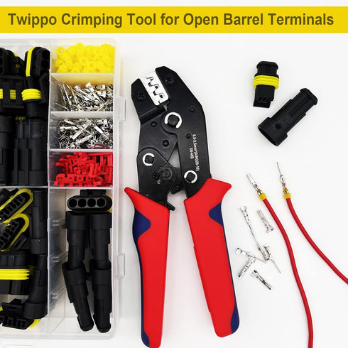 Crimping Tool with Ratchet, Ratcheting Wire Crimper Tool for Open Barrel Terminal Connectors, Electrical Crimping Tool, Crimping Pliers for 20-14 ...