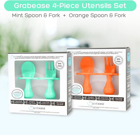 Grabease Baby Spoons Toddler Utensils Baby Spoon Toddler Forks, BPA-Free & Phthalate-Free for Baby & Toddler, 2 Sets, Mint and Orange...