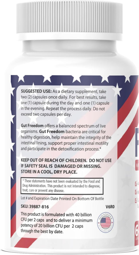 Gut Freedom - Probiotic for Gut Health - 40 Billion CFUs - 60 Capsules...
