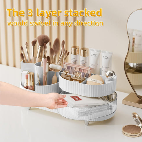 Upgraded 3 Tier Makeup Brush Holder Organizer, Rotating Makeup Organizers Countertop, Large Makeup organization and Skincare Storage for Vanity, D...