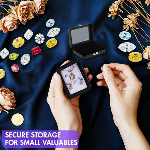 Novel Box Black Faux Leatherette Gem Display Loose Stone Box 3.5x2.75x1.12 with Reversible Black-White Pad - Jewelry Boxes with Clear Glass Top Cl...