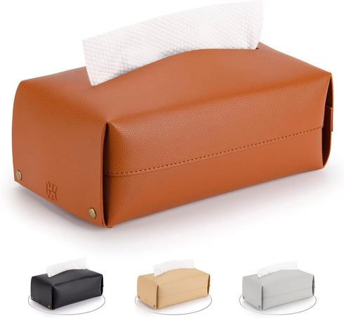 Rectangle Tissue Box Cover: Modern Decorative PU Leather Tissue Box Organizer Holder 9.84"X5.51"X3.86" for Bathroom Vanity Countertop & Night Stan...