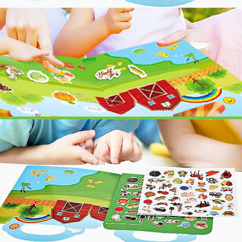 Reusable Sticker Book for Kids, Farm Stickers Educational Learning Toys Travel Stickers Activity Books for Toddler Girls Boys Age 3+ Birthday Gift...