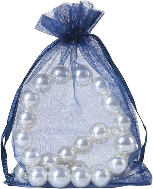 HRX Package 100pcs Organza Gift Bags Navy Blue, 4 x 6 inch Mesh Jewelry Pouches Drawstring Party Favor Bags for Small Sample Christmas Candy...