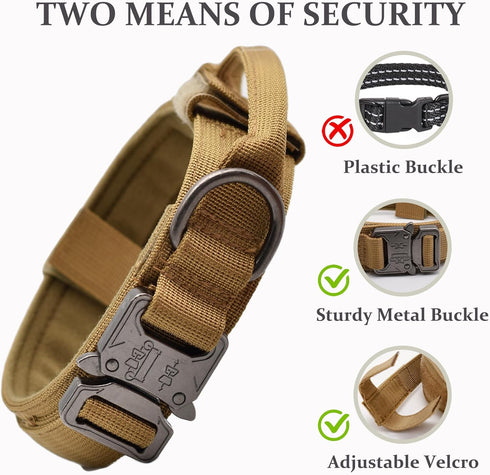 Tactical Dog Collar, Adjustable Military Training Nylon Dog Collar with Control Handle and Heavy Quick-Release Metal Buckle for Small Medium Large...