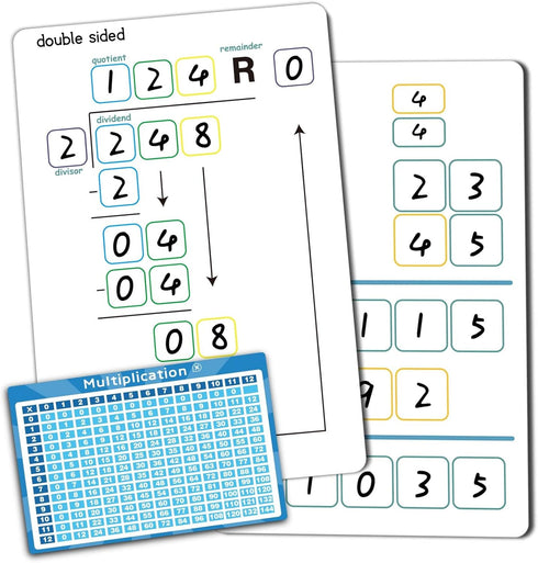 Set of Dry Erase Multiplication and Division Practice White Board, 8" x 12" 2-Digits Mathematics Board with a 4" x 2.5" Multiplication Chart Board...