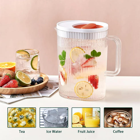 Plastic Water Pitcher with Lid and Handle - Durable Jug for Tea and Cold Juice - Heavy-Duty Clear Design 68oz/2L BPA-Free (White & Orange)...