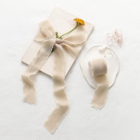 Chiffon Ribbon, 3 Rolls Champagne Beige Ribbon for Gift Wrapping, 1.5" x 7Yd Chiffon Ribbon Set for Wedding, Bouquet Wrap, Bridal Bouquets, Weddin...
