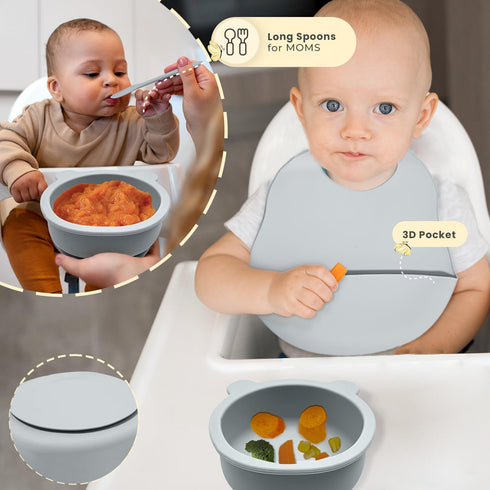 Baby Feeding Set of 4–Made from Premium Food-Grade & BPA-Free Silicone Baby Weaning Set –Durable & Eco-Friendly Toddler Plates, Safe Baby Feeding ...