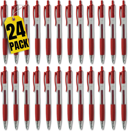 1InTheOffice Retractable Gel Pens, Rollerball, Medium Point 0.7mm, Red Ink, 24 Pack...