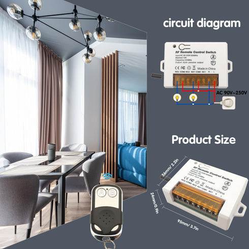 DieseRC 2 Channels Wireless Relay Remote Control Switch 433Mhz RF AC 110V 120V 220V 240V 10A Relay Receiver with 2 Transmitters Keyfob, Big Termin...