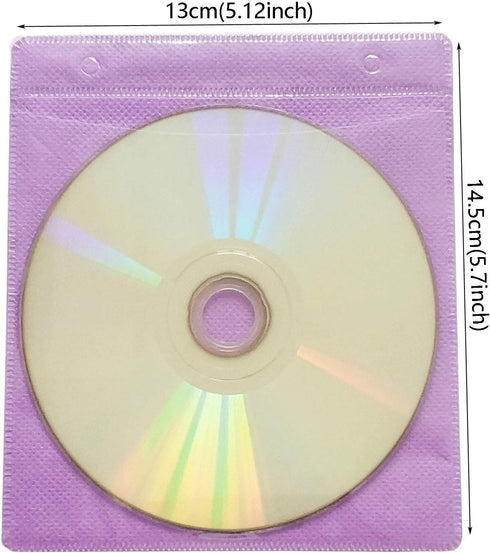 CD/DVD/BluRay Sleeves,Double-Sided Refill Plastic Sleeve for CD and DVD Storage Binders,100 Pack (Purple)...