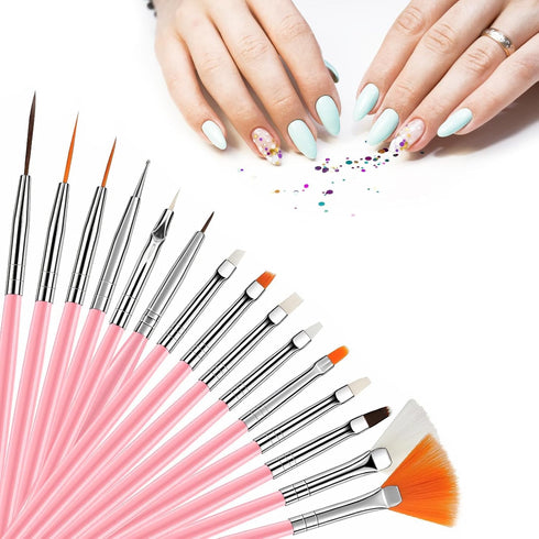 15pcs Nail Paint Brushes Set, Nail Art Brushes for Gel Polish with Rhinestone Picker, Nail Detailing Brush Makeup Brushes Set for Cleaning Fingern...