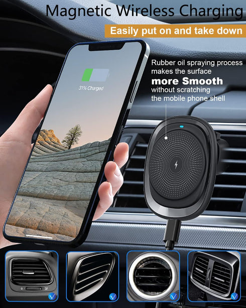 Magnetic Wireless Car Charger Mount for Magsafe iPhone 15/15 Plus/15 Pro Max/14/14 Plus/14 Pro Max/13/13 Pro Max/12/12 Mini/12 Pro/12 Pro Max, 15W...
