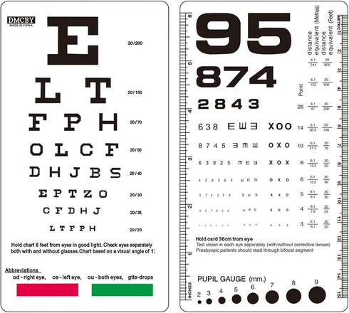 Pocket Eye Chart, Double-Sided Pocket Snellen Eye Chart 6 Feet and Rosenbaum Pocket Eye Chart 36cm, Plastic Eye Chart for Eye Exams 6.5x3.5 Inches...