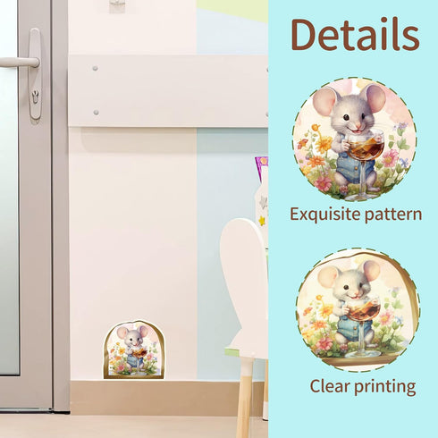 Cute Mouse Hole Wall Decor Sticker Glow in The Dark, Mouse Drinking Wine Funny Wall Art Decals, Adorable Peel and Stick Mice Room Decor, Classroom...