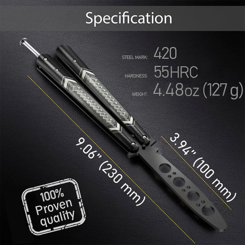 GOOD WORKER Butterfly Trainer - Practice Balisong Butterfly Knives NOT Real NOT Sharp Blade - Cool Design - Black Dull Trick Butterfly - Butter Fl...