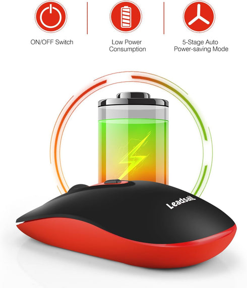 Leadsail Rechargeable Wireless Slim Cordless Mouse, 2.4G Portable Less Noise Optical Mouse with 5 Adjustable DPI Levels for Laptop, Desktop, MacBo...