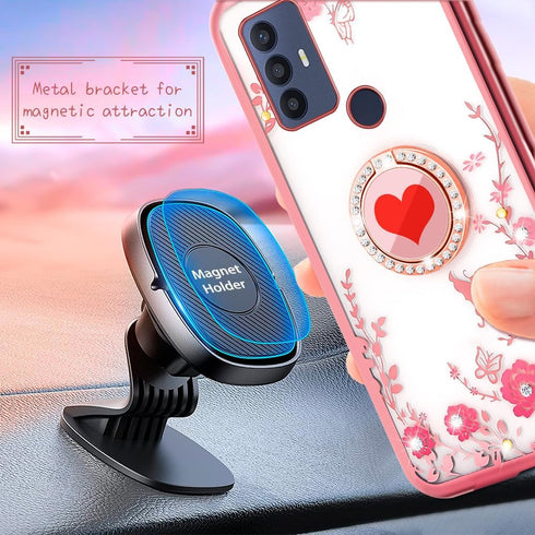 for TCL 30 SE Case (6.52-inch) Girls Women Cute Butterfly Red Heart Clear Soft Silicone Phone Case with Ring Stand Strap Lanyard Shockproof Protec...