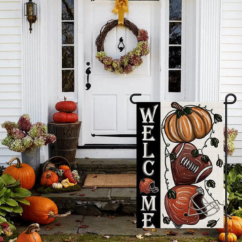 Fall Football Welcome Garden Flags 12x18 Inch Vertical Double Sided, Pumpkin Autumn Sports Game Day Sign Thanksgiving Seasonal Yard Outside Decor ...