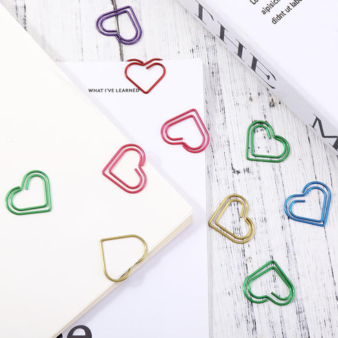100PCS Heart Paper Clip Colorful Paper Clips Metal Heart Paperclips Large Cute Small Paper Clips Funny Heart Clips Heart Shaped Paper Clips For Ki...