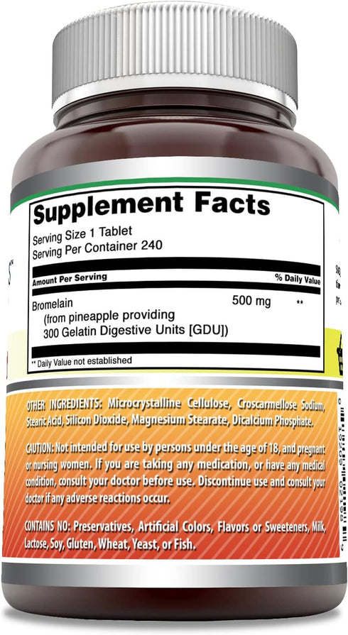 Amazing Formulas Bromelain 500 Mg Tablets Supplement | Non-GMO | Gluten Free | Made in USA (240 Count)...