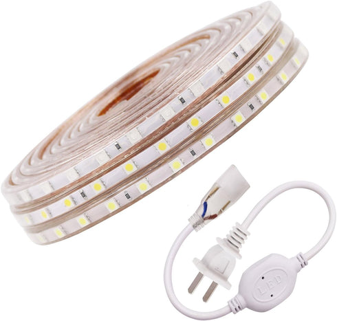 XUNATA LED Strip Lights, 110V SMD 5050 Waterproof Flexible Rope Tape Light US Plug, 1m Cool White, for Home Indoor Outdoor Garden Decoration...