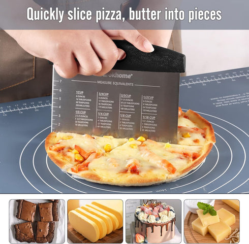 Ourokhome Dough Pastry Bench Cutter Scraper, Stainless Steel Pizza Cutter for Kitchen Baking, Dishwasher Safe, Anti-Wear Laser-Engraved Measuring ...