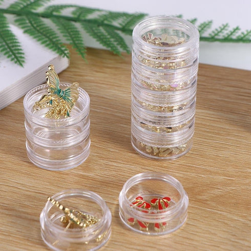 6 Sets 6 Layer Stackable Jewelry Storage Box, Clear Cosmetic Storage Box, Round Plastic Organizer Box for Beads, Buttons, Earrings, Necklace...