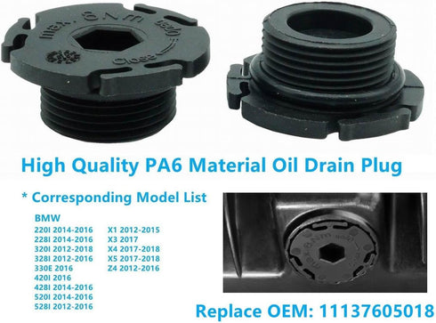 5 PCS Engine Oil Pan Drain Plug Replace 11137605018 Wtih 1 PCS Removal Install Tool Assembly for 2012- BMW X1 X3 X4 X5 Z4, 220i 228i 320i 328i 330...