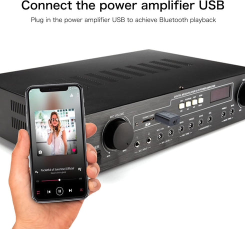 QIANRENON Car Bluetooth 5.0 Receiver, USB/AUX Dual Interface Wireless Car Receiver for Music Streaming, Hands Free Calling and Home Amplifier with...