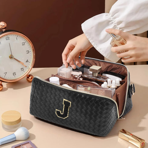 Travel Makeup Bag, 26 Initials Large Capacity Cosmetic Bags for Women and Girls, Portable Make Up Bags Pouch, Crossbody Makeup Organizer Bag Toile...