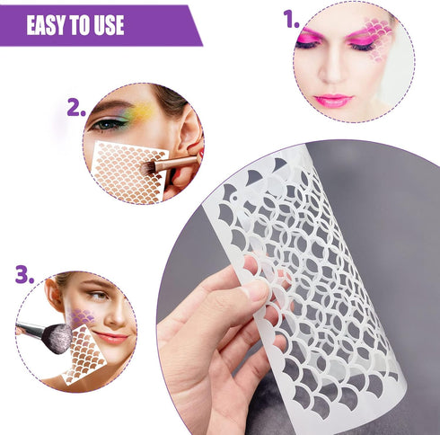 9 Pieces Mermaid Scale Stencil - Reusable Mermaid Face Makeup Stencils Fish Scale Templates and 4 Pcs Eye Makeup Brushes - Women Girl Cute Make Up...