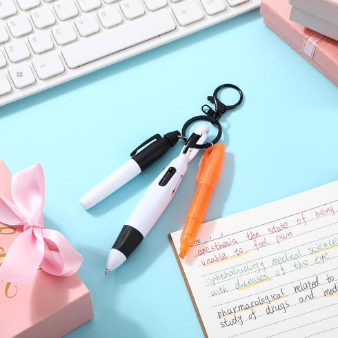 Nurse Pen Set, Include Tip Highlighter Permanent Marker Pen Retractable Ball Pen With Nursing Keychain Clip(Black)...