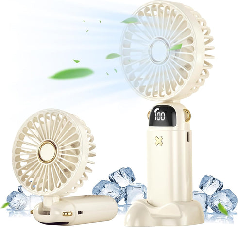 Portable Fan, Mini Handheld Personal Fan 4000mAh Rechargeable Battery Operated Desk Fan with Base, LED Display,5 Speeds Cooling Fan for Travel Cam...
