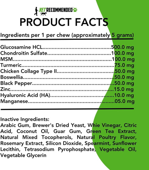 Vet Recommended™ Hip and Joint Supplement Chew for Small & Medium Dogs - Glucosamine, MSM & Chondroitin Chews | 60 Count...