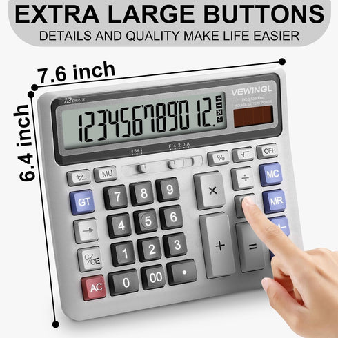Desk Calculator 12 Digit, Large Computer Keys,Desktop Dual Power Battery and Solar, Calculator with Large LCD Display for Office,School, Home & Bu...