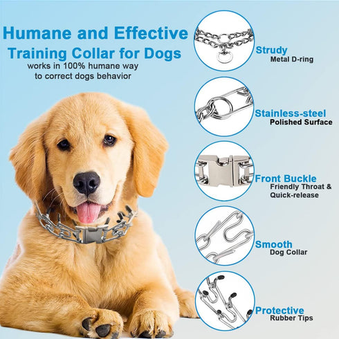 Prong Pinch Collar for Dogs, Adjustable Training Collar with Quick Release Buckle for Small Medium Large Dogs(Packed with Two Extra Links) (M/L(18...
