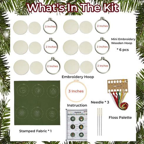 Highkick Christmas Embroidery Kits for Beginners, 6 Mini Craft Gift Kit for Kids, Santa, Snowflake, Christmas Tree......