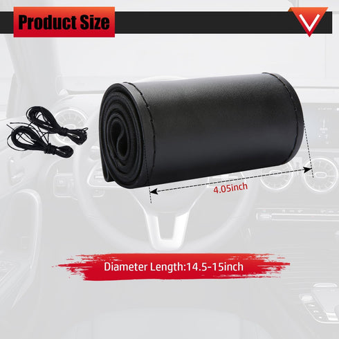 1PC Leather Steering Wheel Cover,Stitch on Wrap,DIY Sewing with Needle Thread,Anti-Slip Car Steering Wheel Protector for Max Diameter 15 Inch(Glos...