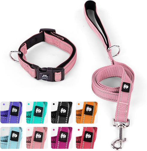 IVY&LANE Reflective Dog Collar and Leash Set,Adjustable Neoprene Padded Dog Collars for Puppy, Breathable Nylon Pet Collar for Small Medium Large ...